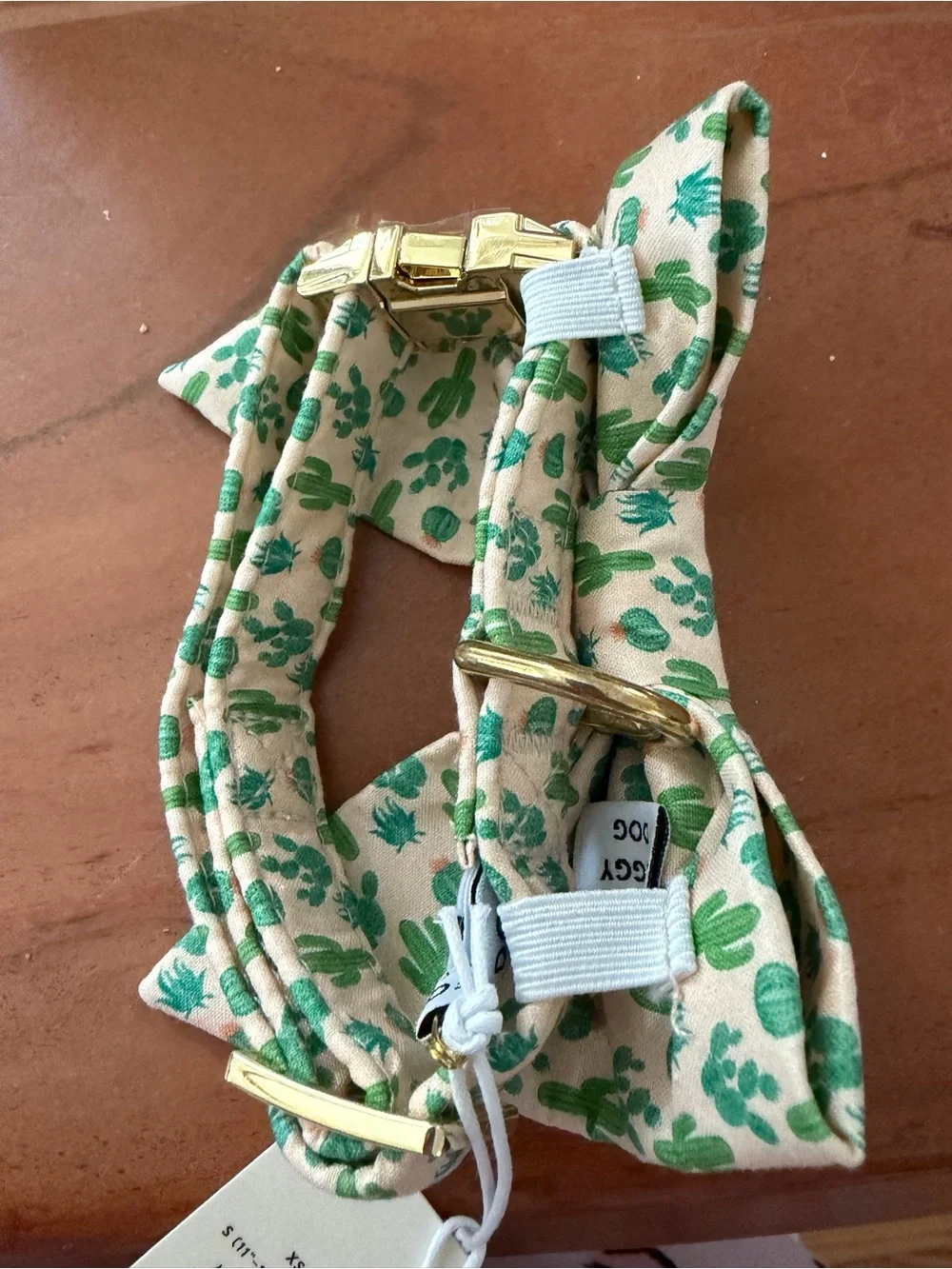 The Foggy Dog Kids Cactus Print Bow Collar - Pink & Green XS